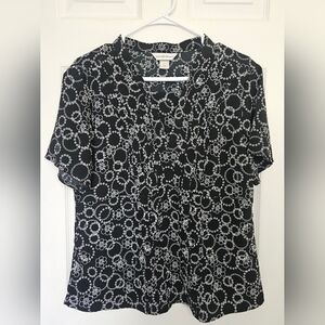 Christopher & Banks Black and White Floral Blouse